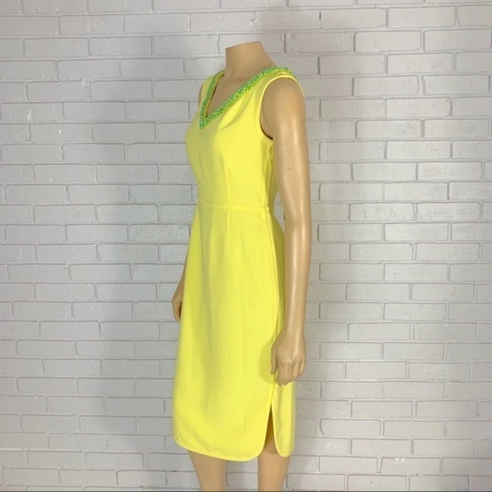 Tory Burch Yellow Portia Beaded V-Neck Sleeveless Sheath Dress NWT Sz 4